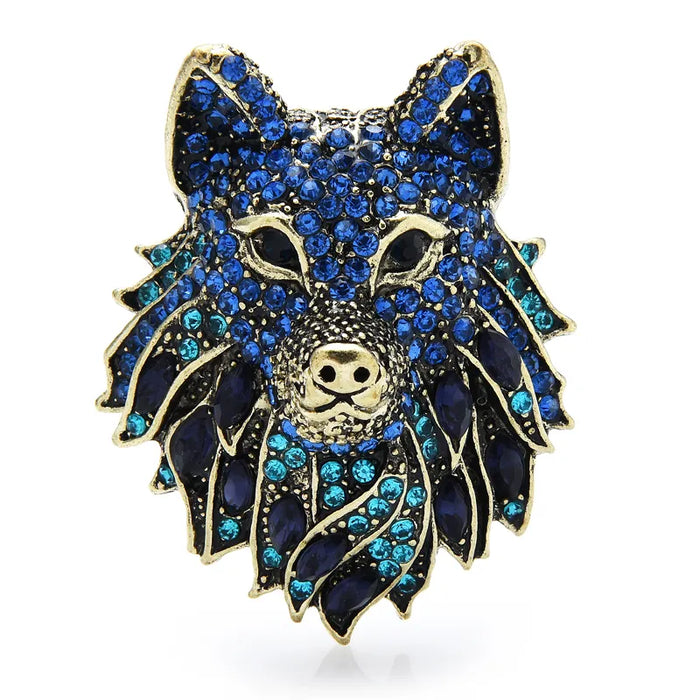 Wolf Brooch And Black And Blue Rhinestone Wolf Pin Unique Jewelry Gift