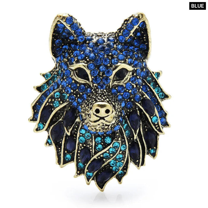 Wolf Brooch And Black And Blue Rhinestone Wolf Pin Unique Jewelry Gift