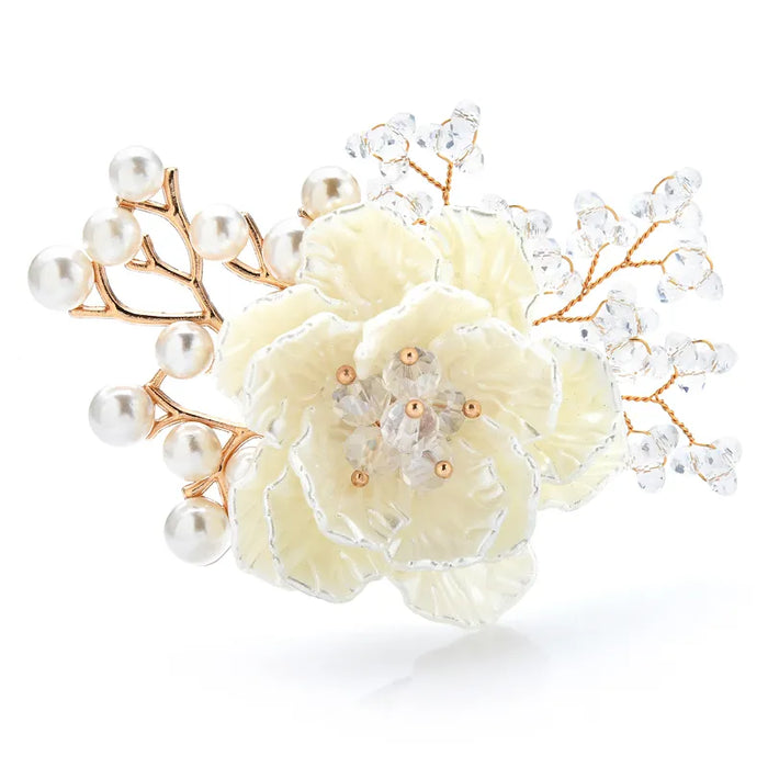 Handmade Crystal Flower Brooch 3 Colour Pearl Designer Pin