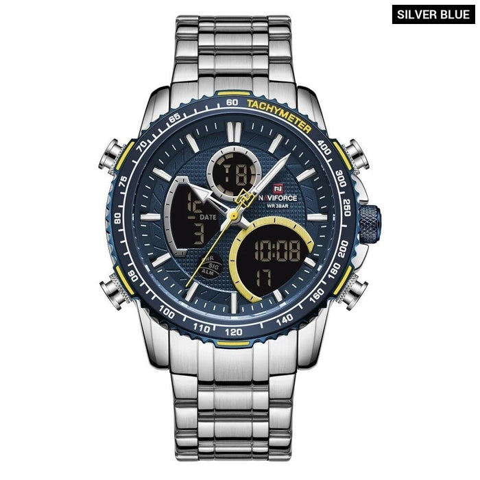 Men's Stainless Steel Band AnalogWeek Calendar Display Quartz & Dual Display 3ATM 30M Water Resistant Wristwatch