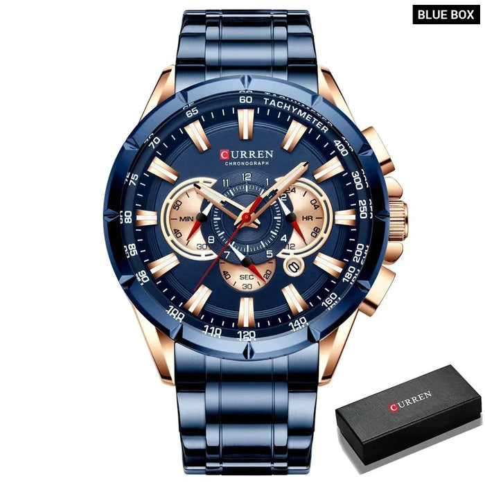 Stainless Steel Fashion Sport Chronograph Quartz Wristwatch For Men