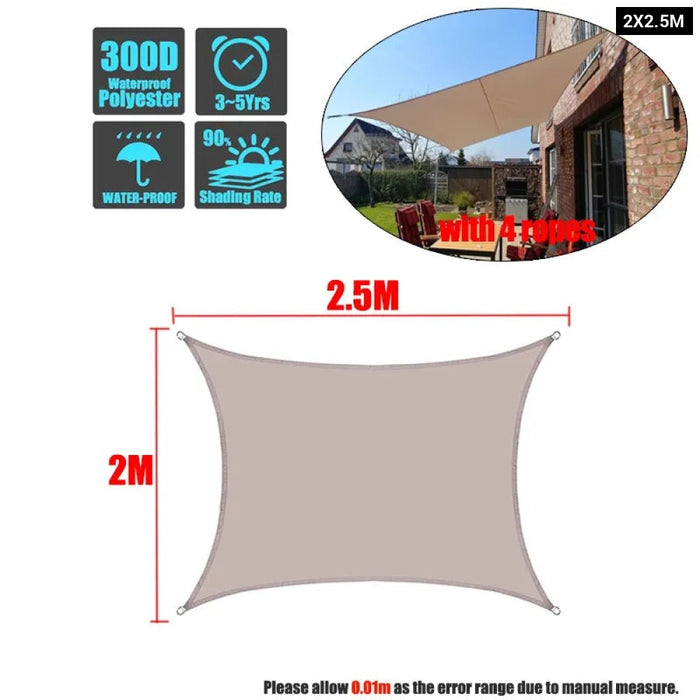 Khaki 300D Waterproof Polyester Square Rectangle Shade Sail Garden Terrace Canopy Swimming Sun Shade