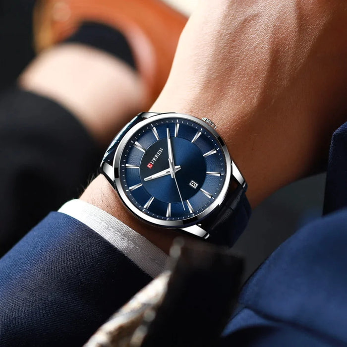 Men Leather Watch Man Brand Quartz Watches Casual Wristwatch Male Clock Blue