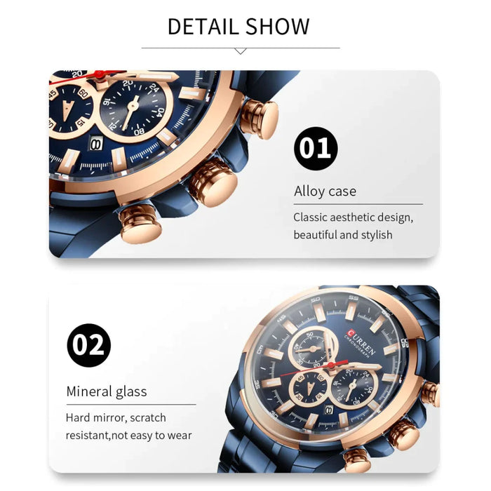 Casual Sporty Wristwatches Stainless Steel Band Chronograph Clock Men'S Watches Original Quartz Clock Male