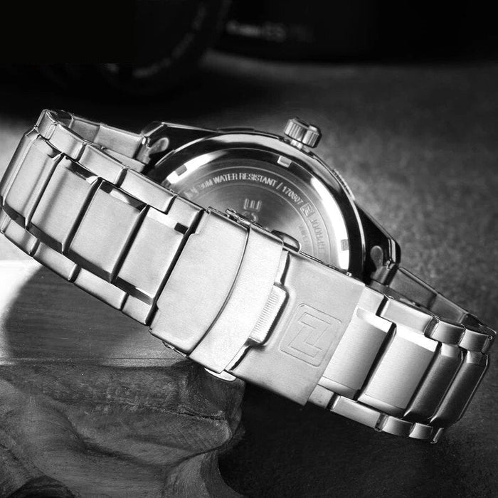 Men's Stainless Steel Band Analog Week Calendar Display Quartz 3ATM Water Resistant Wristwatch