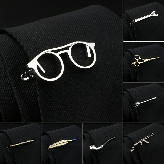 Mens Tie Clips 28 Designs Car Saxophone Glasses Feather Shape Wholesale Retail Arrow Clip