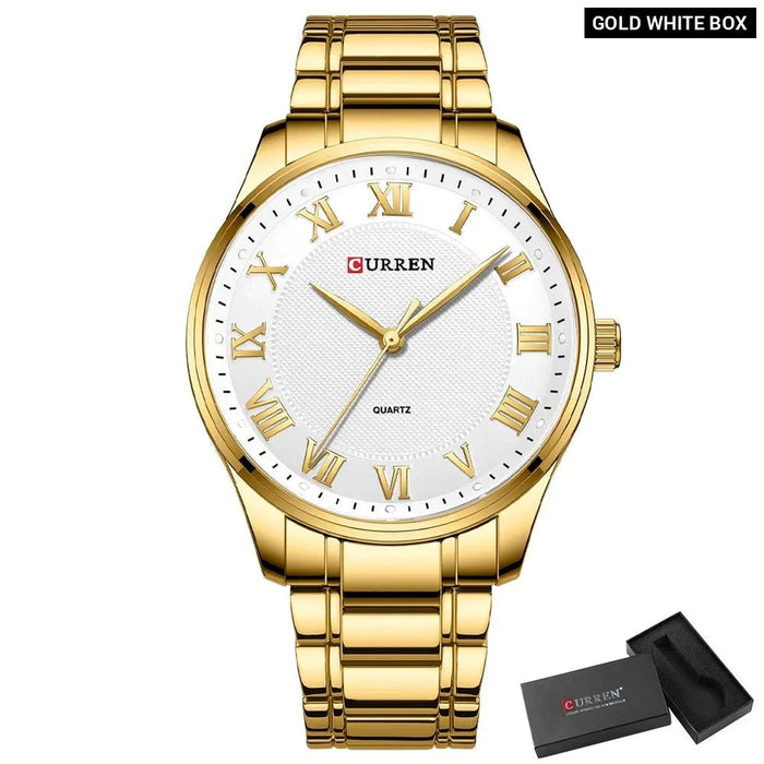 Stainless Steel Band Casual Quartz Wristwatches For Men Clock Gold Black