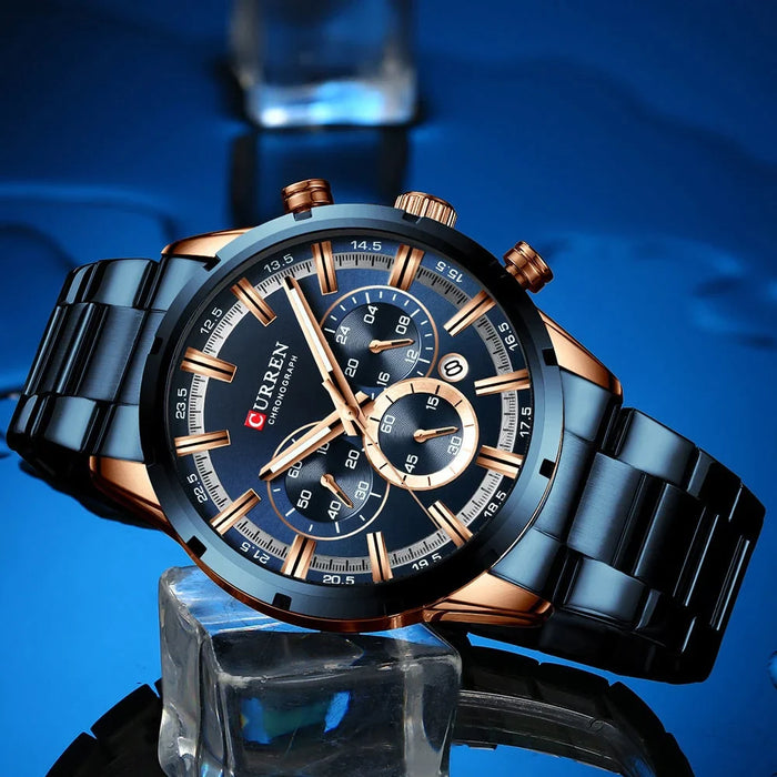 Fashion Watches With Stainless Steel Sports Chronograph Quartz Watch Men