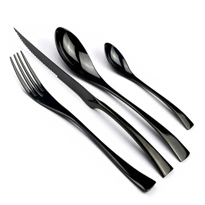 16 Piece Stainless Steel Black Cutlery Set For Kitchen Tableware