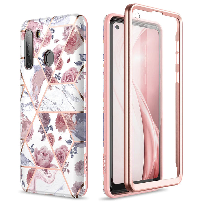 Marble Case For Samsung A21 W/ Screen Protector Rose Bronzing