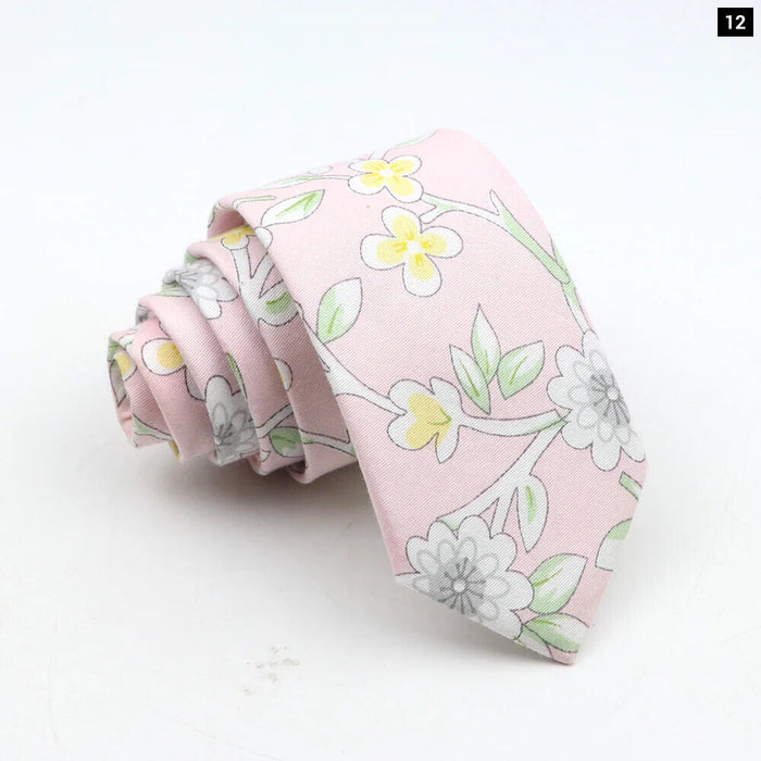 Floral Tie For Men Classic Cotton Necktie Weddings