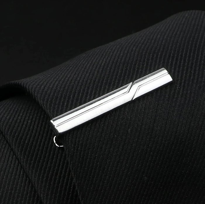 Mens Tie Clips Black And Silver Tone