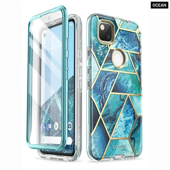 Full-Body Marble Glitter Case With Built-in Screen Protector For Google Pixel 4A (2020 Release)