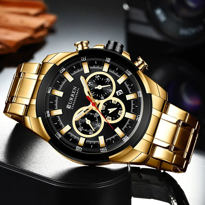 Casual Sporty Wristwatches Stainless Steel Band Chronograph Clock Men'S Watches Original Quartz Clock Male