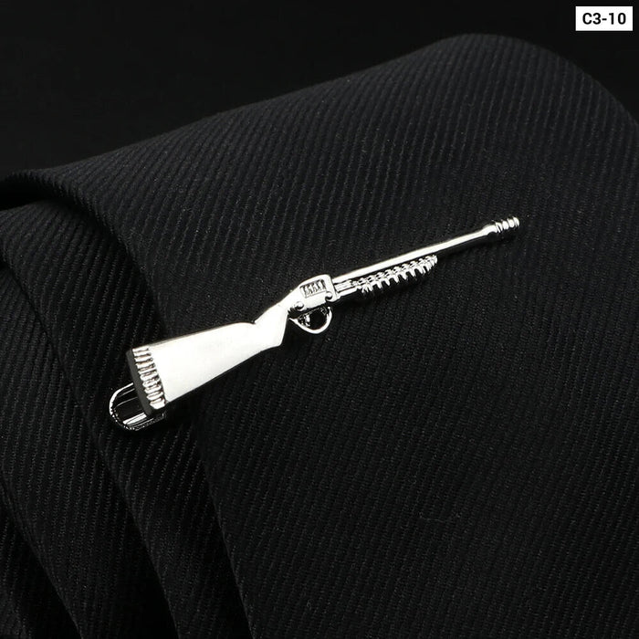 Feather Gun Tie Clip Gold Silver Mens Jewelry