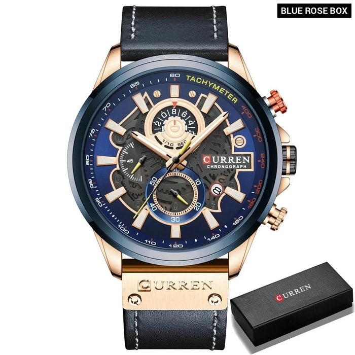 Fashion Leather Strap Chronograph Sport Quartz Men Watches