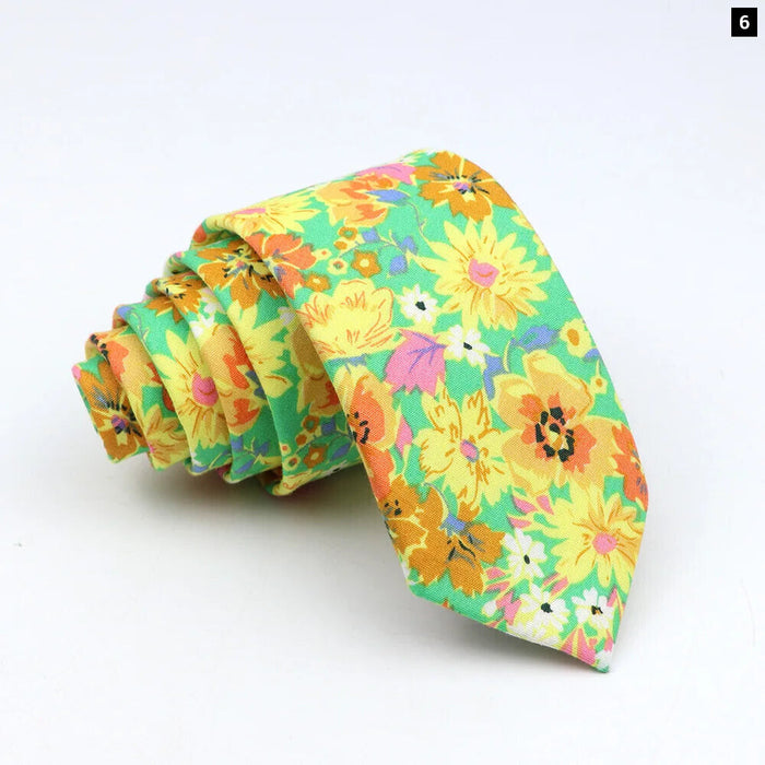 Floral Tie 100% Cotton Skinny Fit Wedding And Party Ready