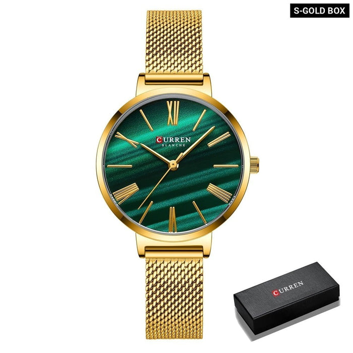 Fashion Luxury Watches for Women Malachite Green Quartz Dress Bracelet Wristwatch with Leather Female Clock