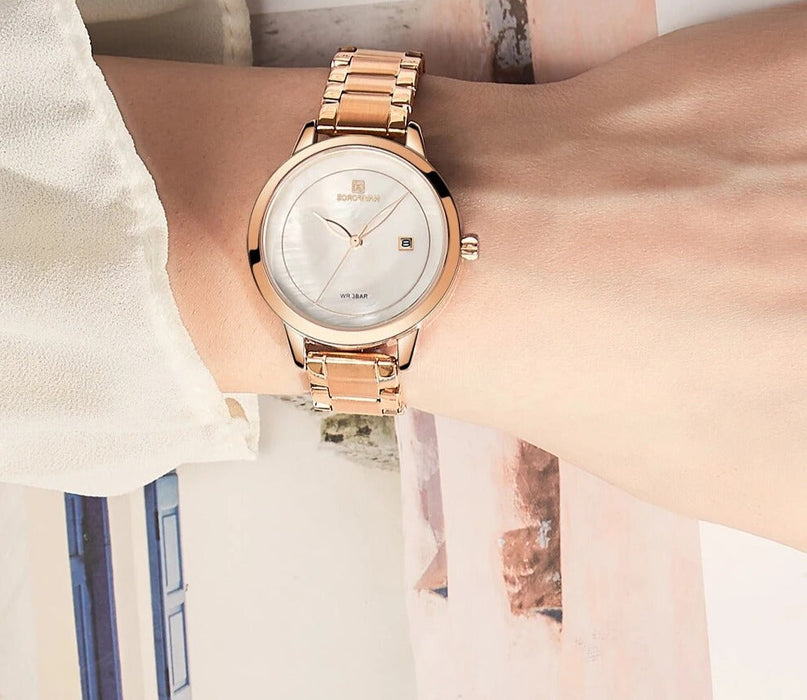 Women's Stainless Steel Band Quartz Wristwatch Rose Gold