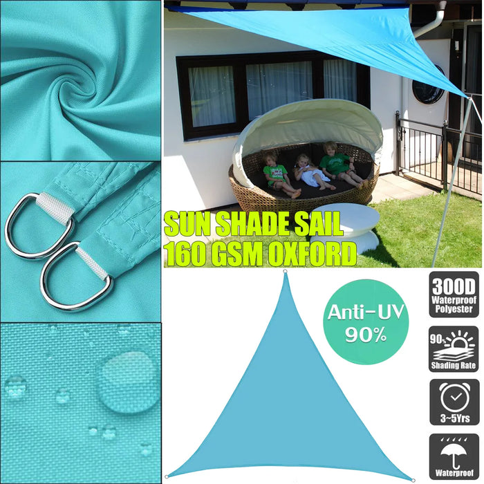 300D Regular Triangle Shade Sail Waterproof Polyester Awning Sky Blue Sun Outdoor Sun Shelter Garden Camping Canopy Shed