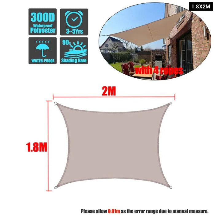 Khaki 300D Waterproof Polyester Square Rectangle Shade Sail Garden Terrace Canopy Swimming Sun Shade