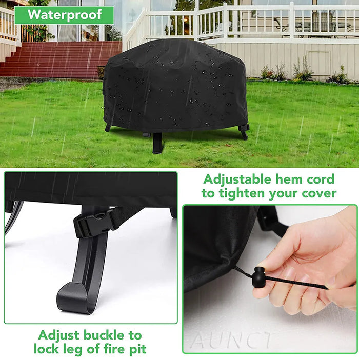 Heavy 600D Waterproof Patio Fire Pit Cover BBQ Grill Cover Outdoor Garden Yard Round BBQ Table Covers