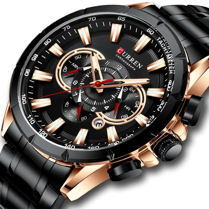 Stainless Steel Fashion Sport Chronograph Quartz Wristwatch For Men