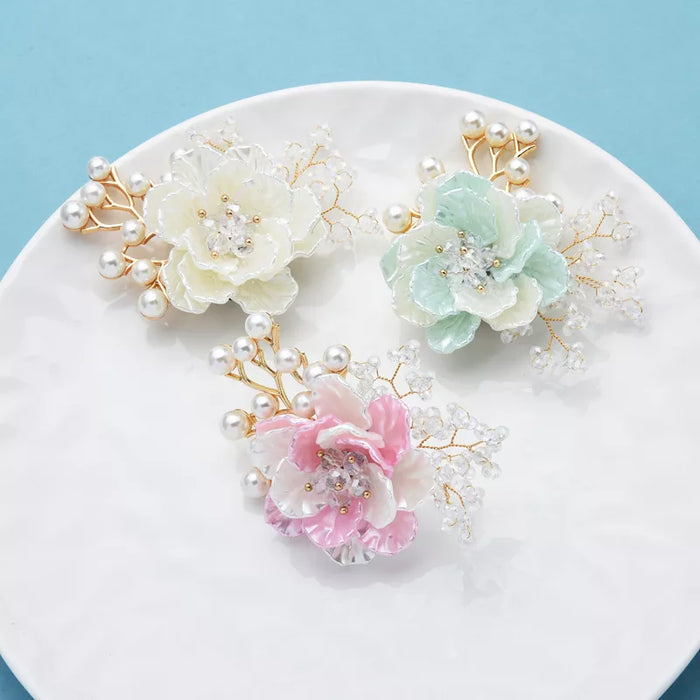 Handmade Crystal Flower Brooch 3 Colour Pearl Designer Pin