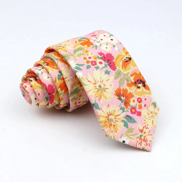 Floral Tie 100% Cotton Skinny Fit Wedding And Party Ready