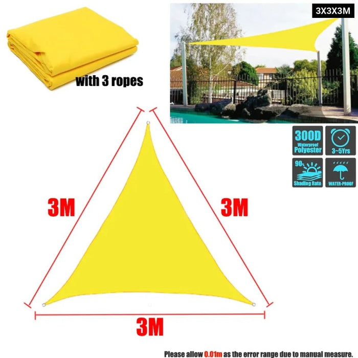 300D Regular Triangle Shade Sail Yellow Waterproof Polyester Awning Outdoor Sun Shelter Garden Camping