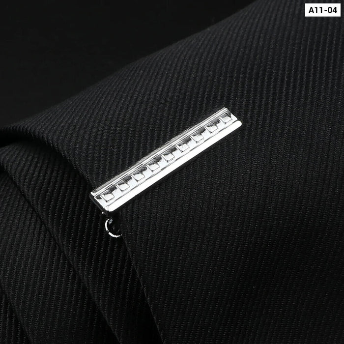 Mens Tie Clips Black And Silver Tone