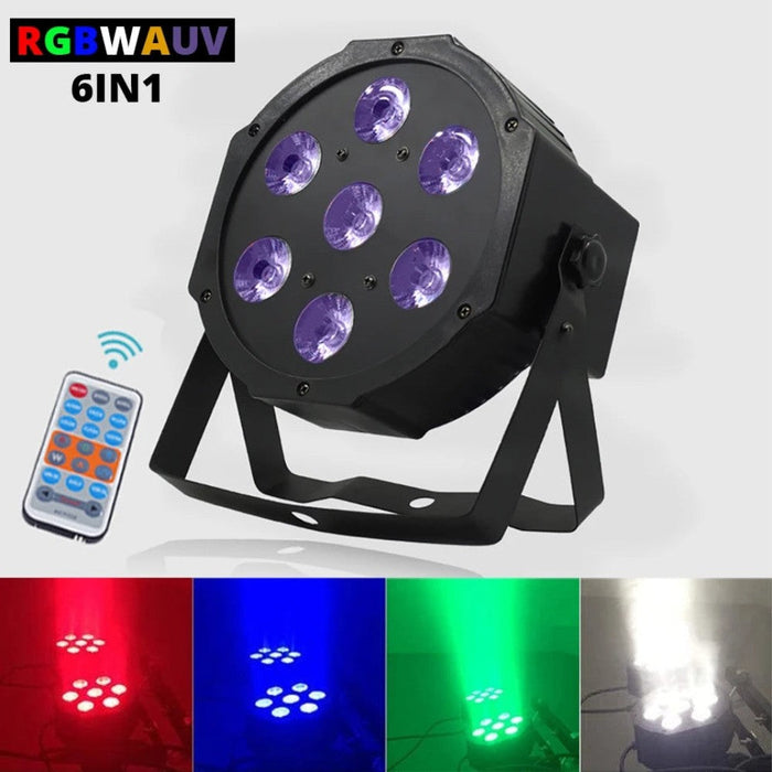 7*18W RGBWA UV 6IN1 LED DMX Par Lights DJ Disco Party Stage Lighting Effect Holiday Xmas Wedding Wash with Remote Control