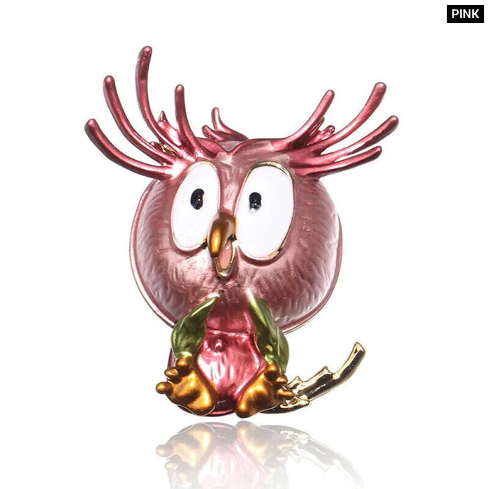 Enamel Owl Brooch 3 Colourss Alloy Bird Pin Brown Grey Pink Animal Party Casual Accessory Gift