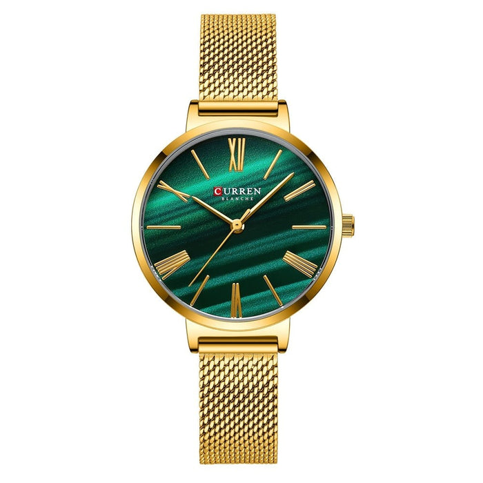 Fashion Luxury Watches for Women Malachite Green Quartz Dress Bracelet Wristwatch with Leather Female Clock