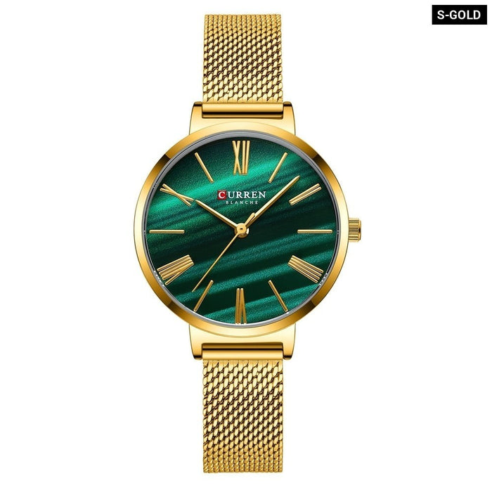 Fashion Luxury Watches for Women Malachite Green Quartz Dress Bracelet Wristwatch with Leather Female Clock