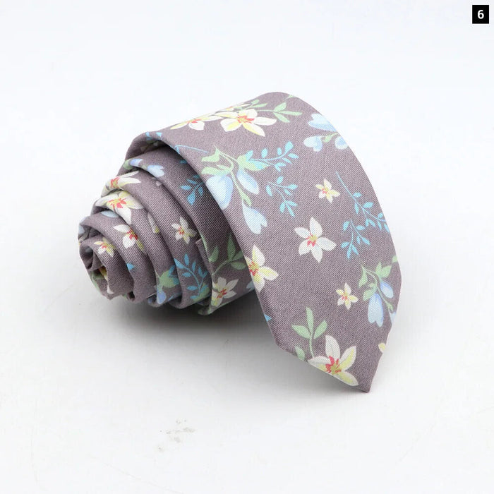 Floral Tie For Men Classic Cotton Necktie Weddings