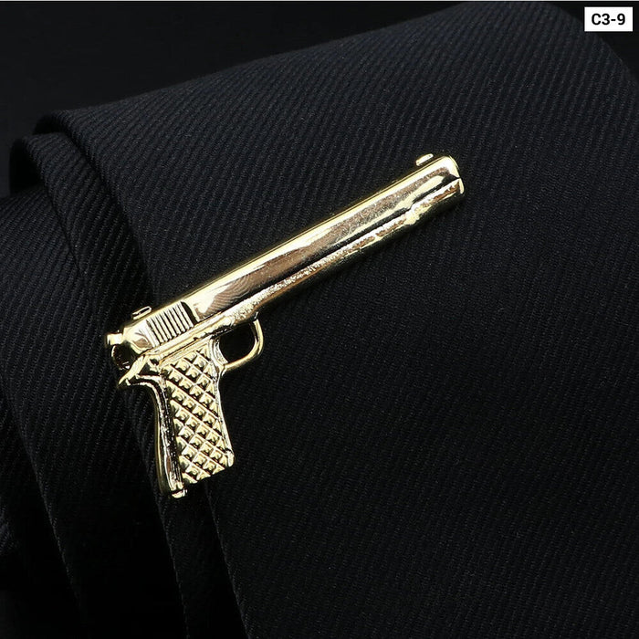 Feather Gun Tie Clip Gold Silver Mens Jewelry