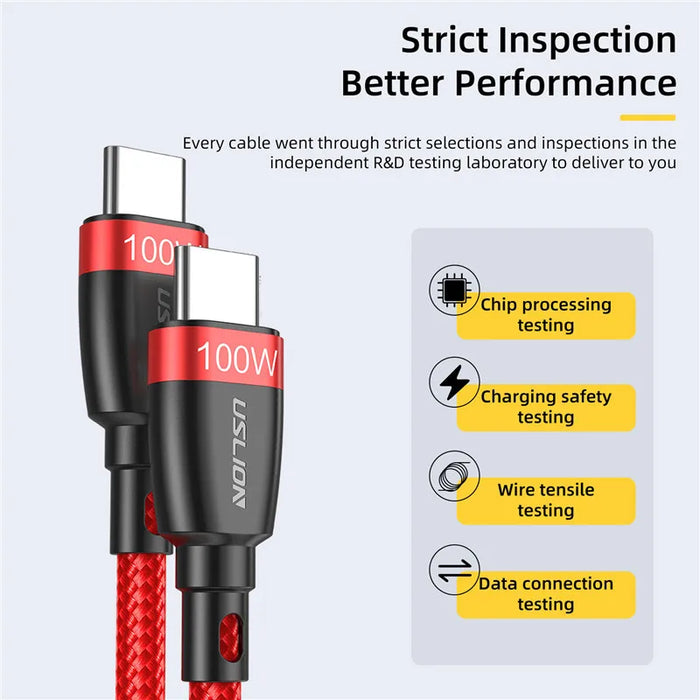 100W Usb C To Usb C Cable For Macbook Qc4.0 5A