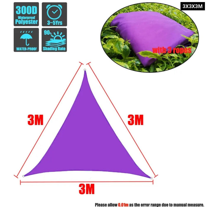 Purple Waterproof Sun Shelter Regular Triangle Sun Shade Protection Outdoor Cover Garden Patio Pool Shade Sail Awning