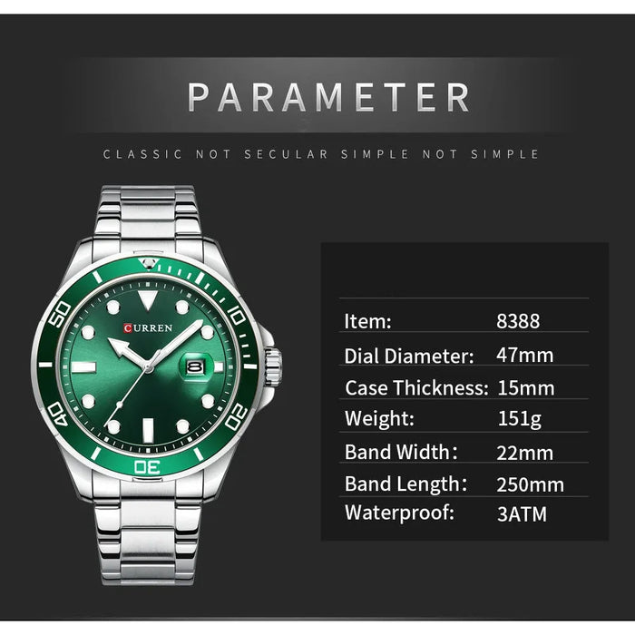 Fashion Business Mens Wristwatches Green Clock Male Quartz