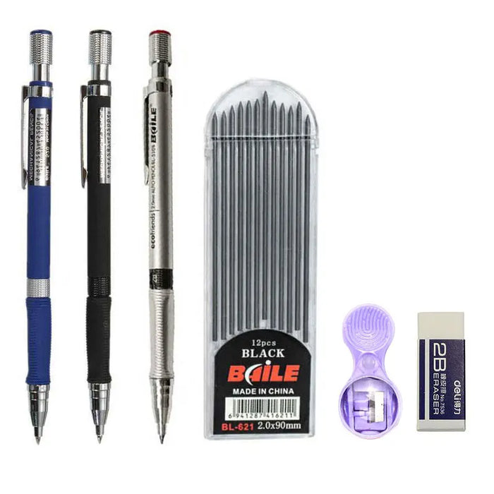 2.0Mm Mechanical Pencil Set With Colour Black Lead Refills For Drafting Writing Crafting Art Sketch