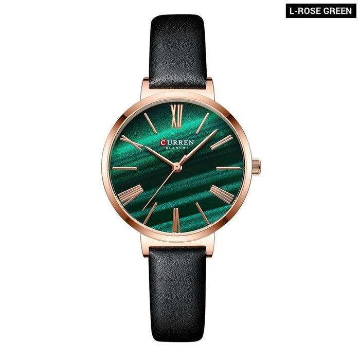 Fashion Luxury Watches for Women Malachite Green Quartz Dress Bracelet Wristwatch with Leather Female Clock