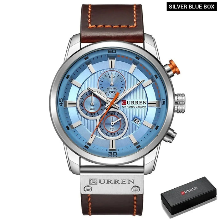 High Quality Leather Strap Chronograph Quartz Wristwatch For Men