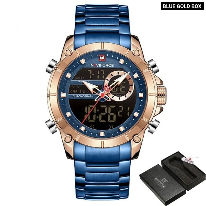 Men's Stainless Steel Band AnalogWeek Calendar Display Quartz & Dual Display 3ATM 30M Water Resistant Wristwatch