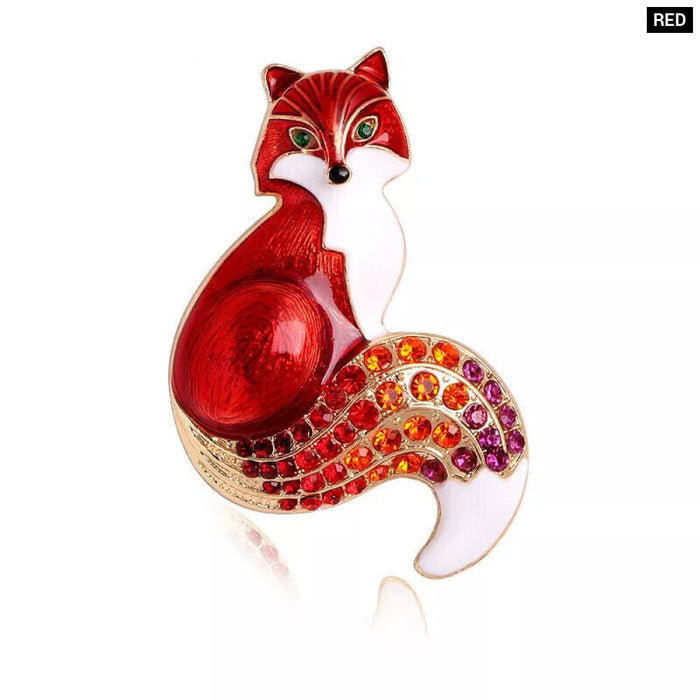 Rhinestone Enamel Fox Brooch Animal Party Causal Pin