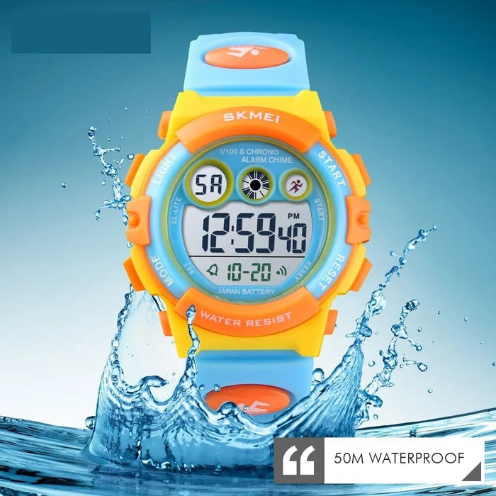Kids Stainless Steel Band Colourful LED Digital Display 3ATM 30M Water Resistant Wristwatch