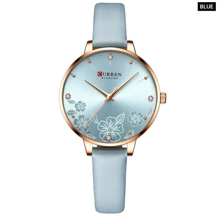 Leather Quartz Charm Flowers Dial WristWatches Clock For Ladies