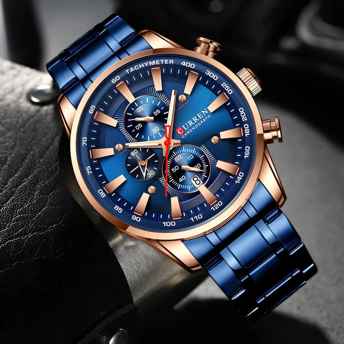 Man Watches Sporty Chronograph Wristwatches For Men Quartz Stainless Steel Band Clock Luminous Hands