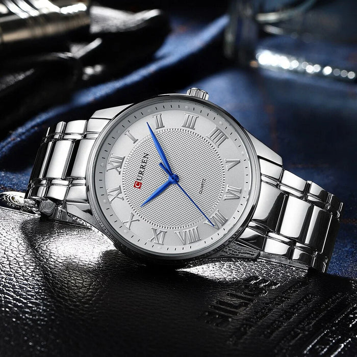 Quartz Mens Watch With Stainless Steel Band For Business Brand Silver Wristwatch For Male