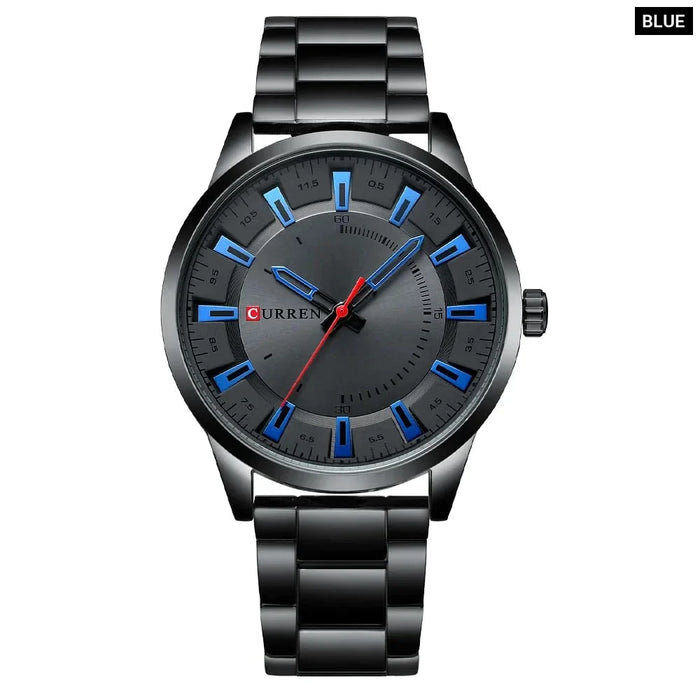 Stainless Steel Bands Casual Business Black Quartz Wristwatch For Men